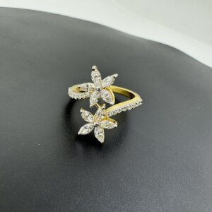 Lab Grown Diamond Double Flower Design Ring in 14K and 18K Gold