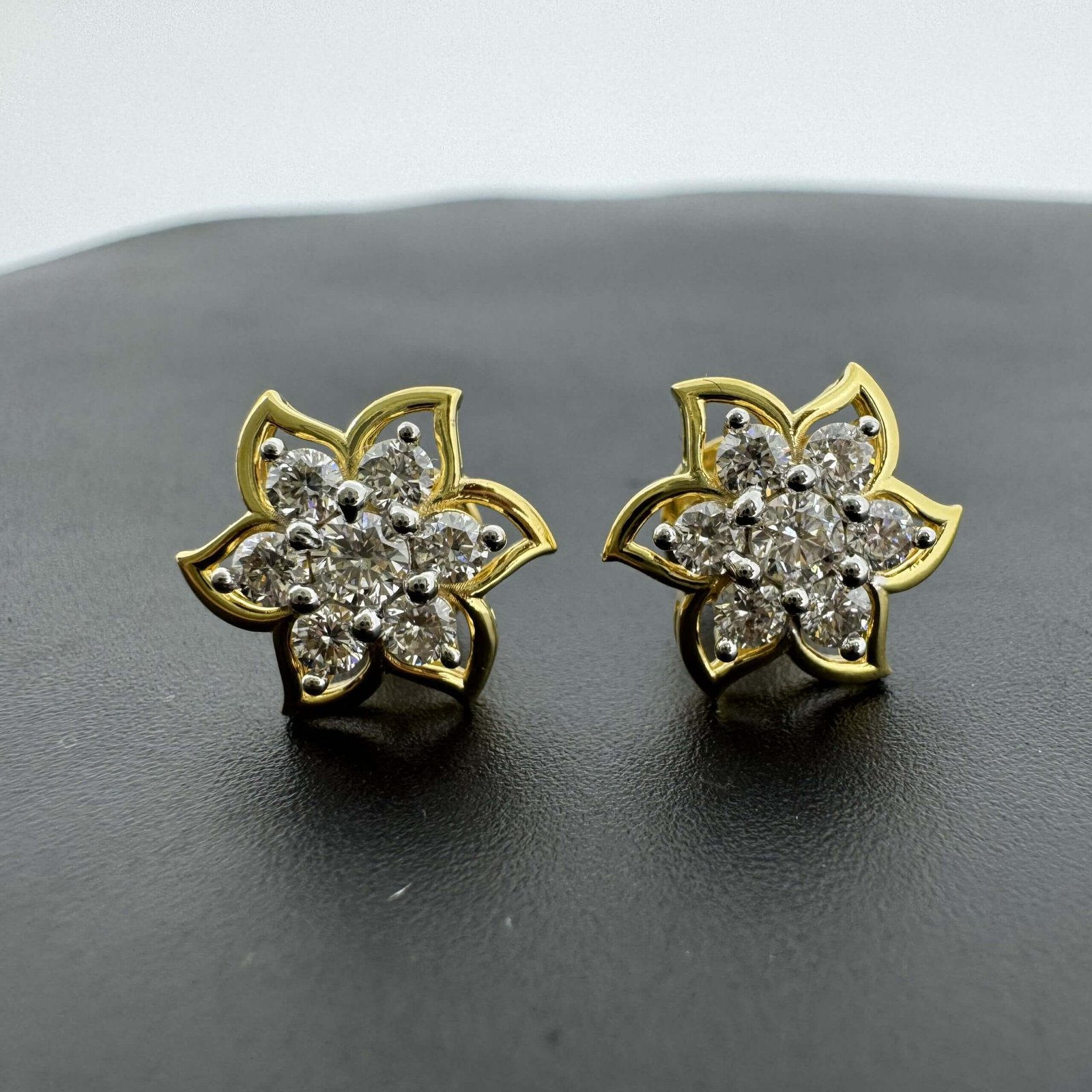 Six-Petal Lab Grown Diamond Cluster Earrings in Gold