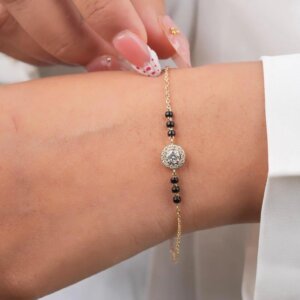 Modern CVD Diamond Mangalsutra Bracelet in Gold with Black Beads