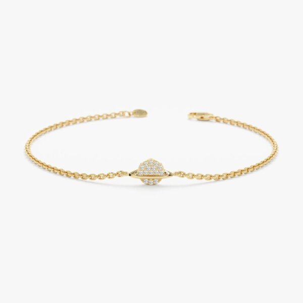 Celestial Saturn Design Lab Grown Diamond Gold Bracelet