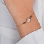 Modern CVD Diamond Mangalsutra Bracelet in Gold with Black Beads