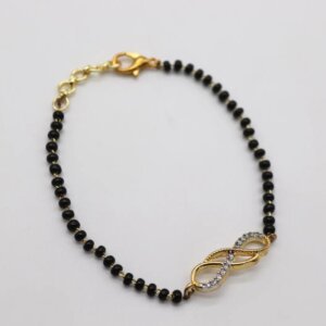 Infinity CVD Diamond Gold Mangalsutra Bracelet with Black Beads