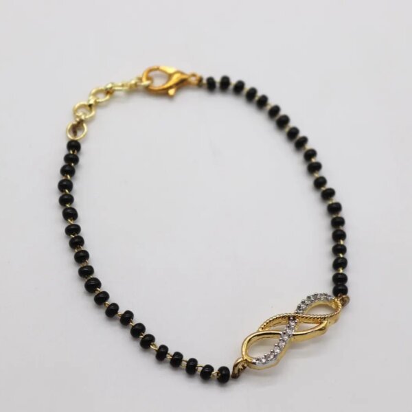 Infinity CVD Diamond Gold Mangalsutra Bracelet with Black Beads