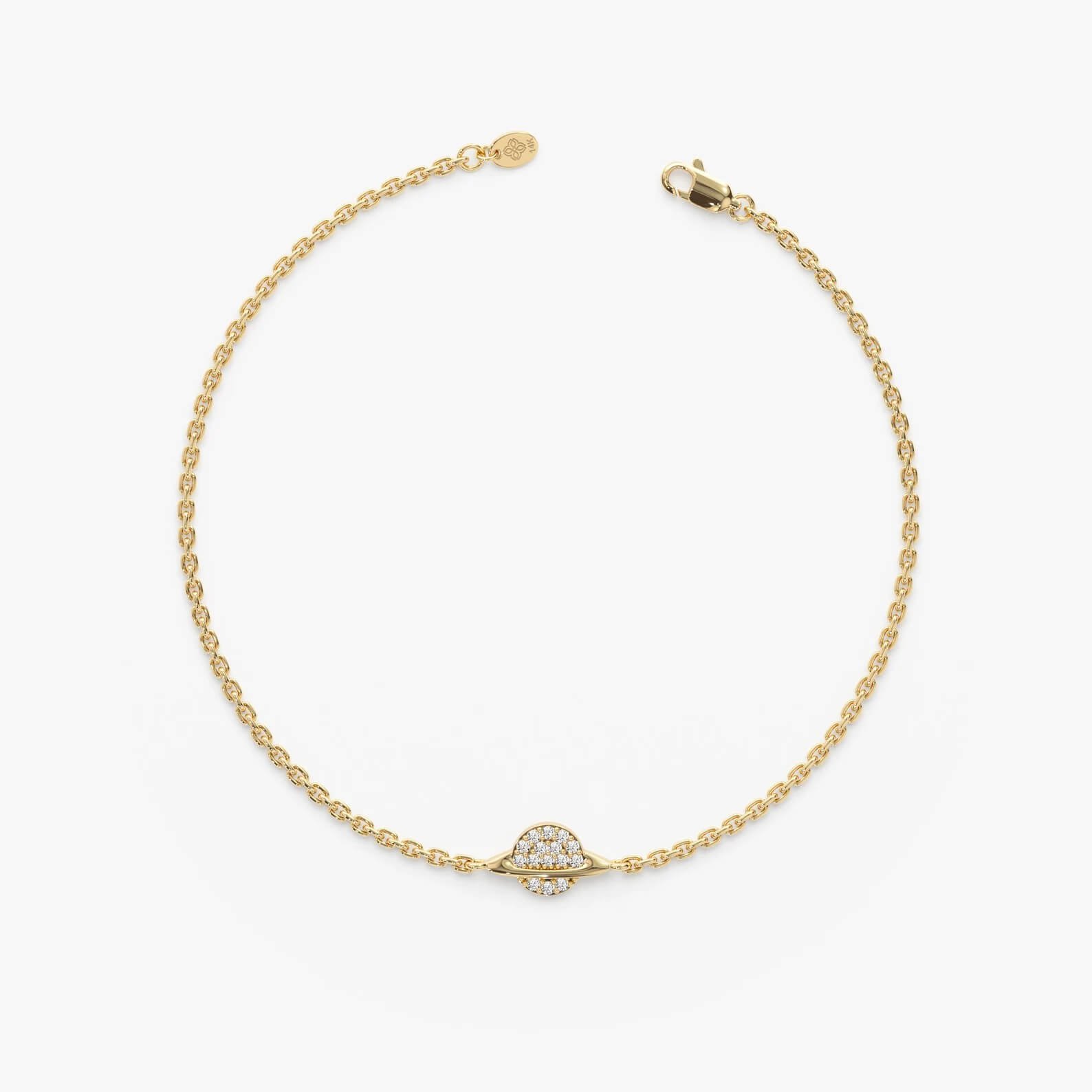Celestial Saturn Design Lab Grown Diamond Gold Bracelet