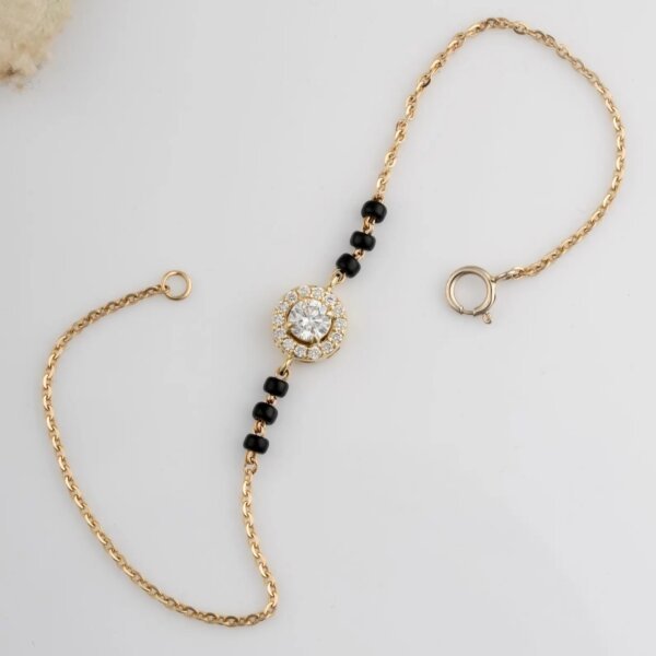 Modern CVD Diamond Mangalsutra Bracelet in Gold with Black Beads