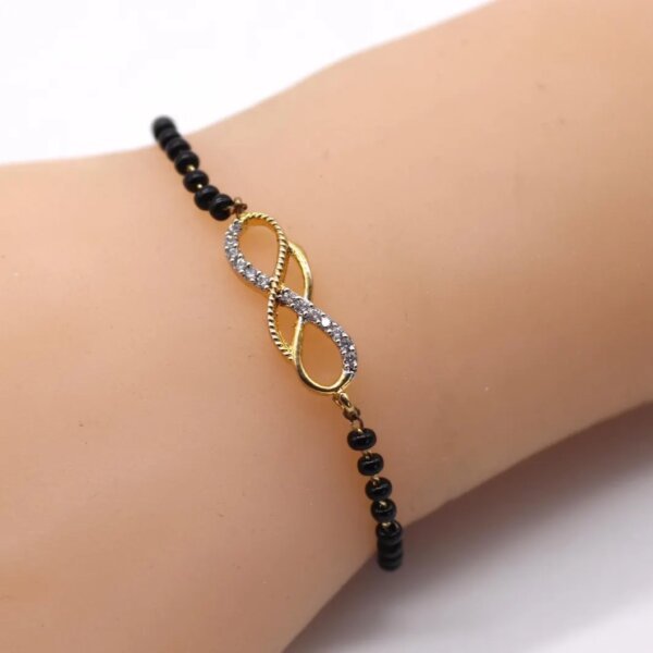 Infinity CVD Diamond Gold Mangalsutra Bracelet with Black Beads