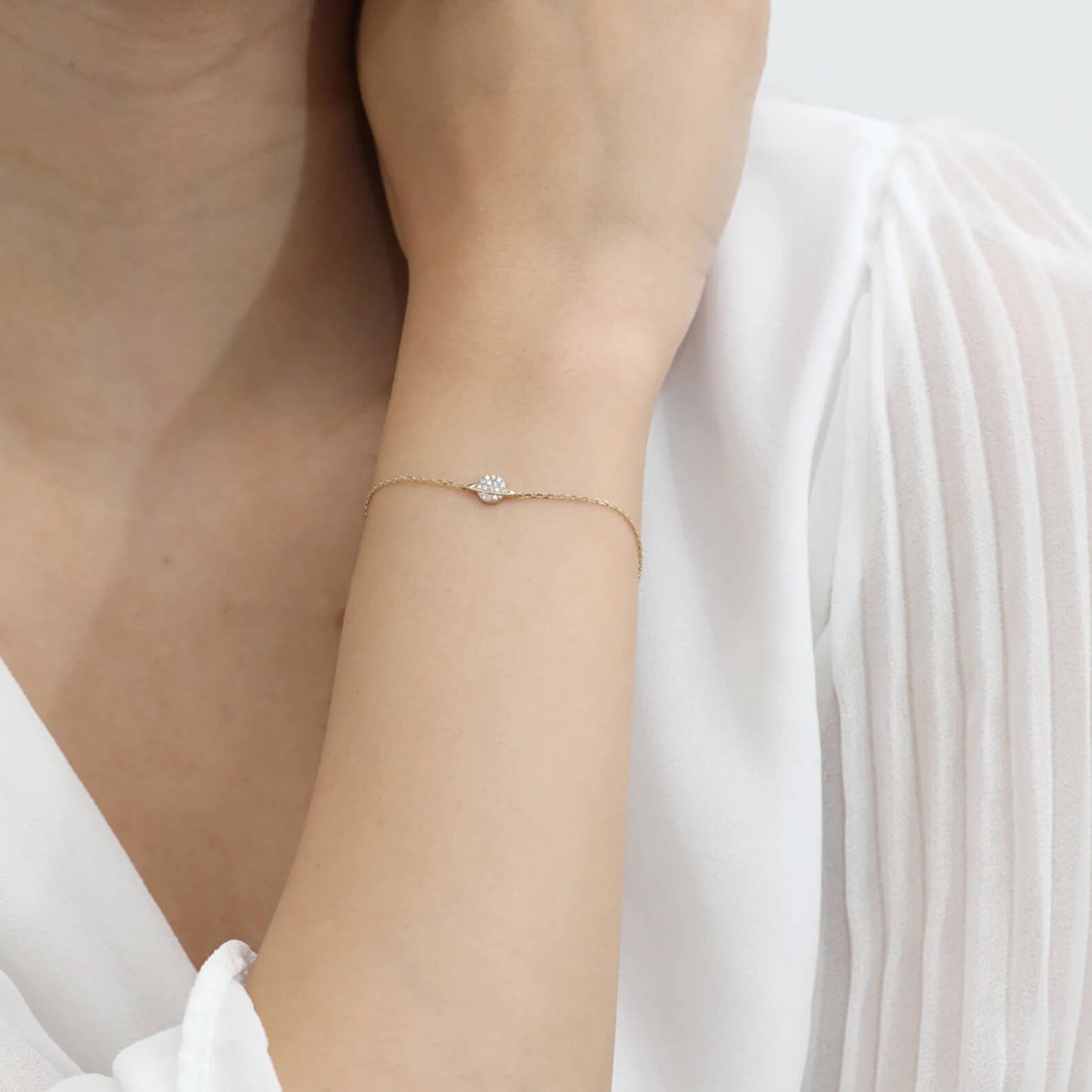 Celestial Saturn Design Lab Grown Diamond Gold Bracelet