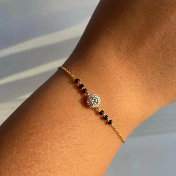 Modern CVD Diamond Mangalsutra Bracelet in Gold with Black Beads