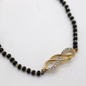 Infinity CVD Diamond Gold Mangalsutra Bracelet with Black Beads