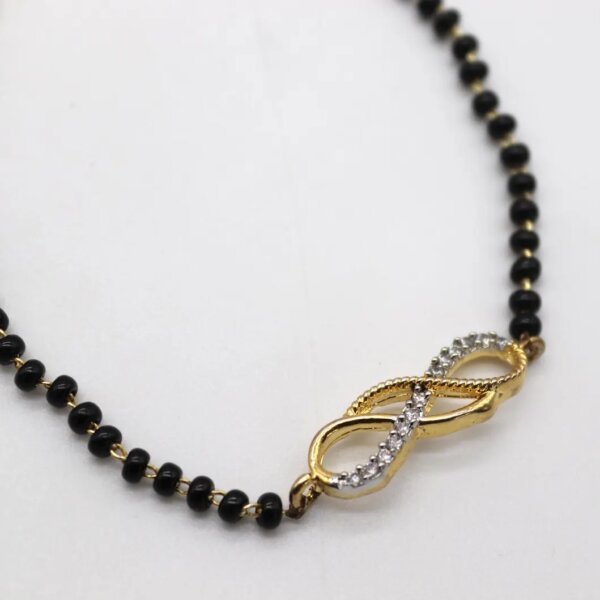 Infinity CVD Diamond Gold Mangalsutra Bracelet with Black Beads