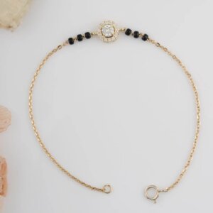 Modern CVD Diamond Mangalsutra Bracelet in Gold with Black Beads