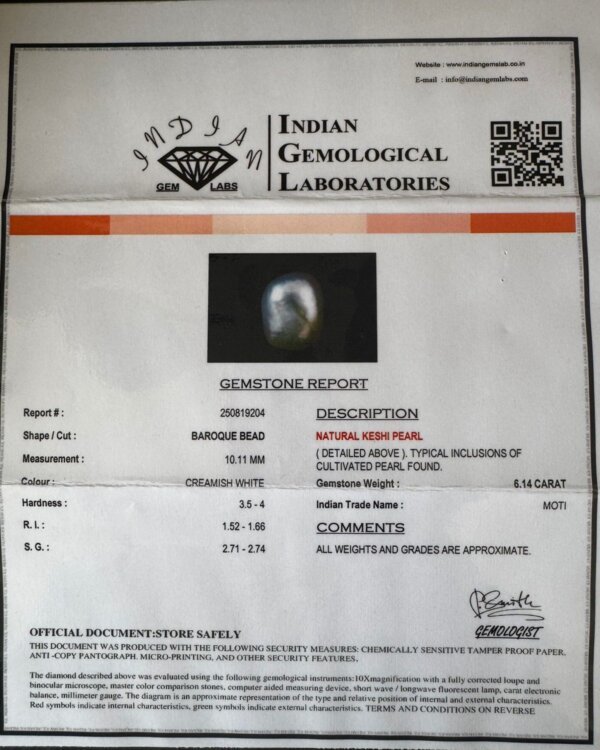 5.14 Carat/ 6.81 Ratti Natural Keshi Saltwater Pearl (Moti)