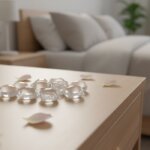 Natural clear quartz tumble stone transparent polished crystal shown in front side top and angled views