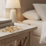 Natural citrine tumble stone polished yellow crystal shown in front side top and angled views