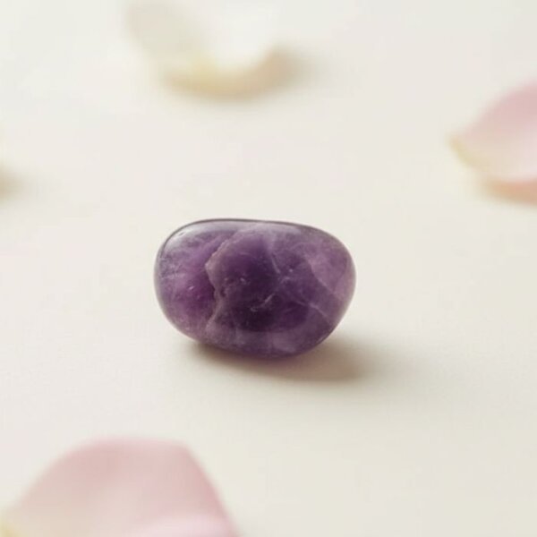 Natural amethyst tumble stone polished purple healing crystal in multiple angles front side top view
