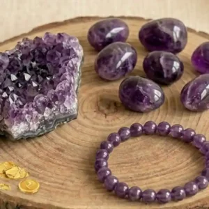 Amethyst Combo Set featuring raw amethyst stones, polished tumbles, and an amethyst bracelet in one collection.