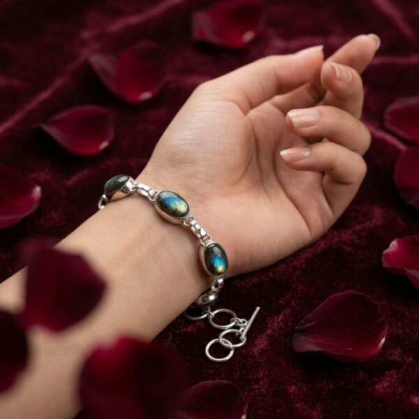 Natural Labradorite Gemstone Bracelet Iridescent Crystal Bracelet for Protection, Intuition and Transformation