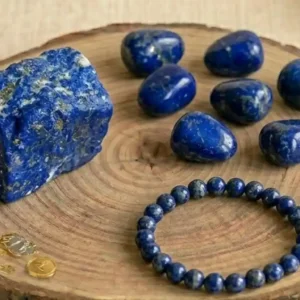 Lapis Lazuli Combo Set featuring a lapis lazuli bracelet, raw stones, and polished tumbles for wisdom and communication.