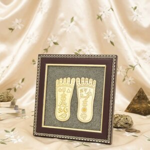 pyrite lakshmi charan paduka frame for wealth prosperity vastu decor