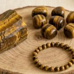 Tiger Eye Raw Stone featuring a natural unpolished crystal with golden-brown bands and a rich earthy texture.