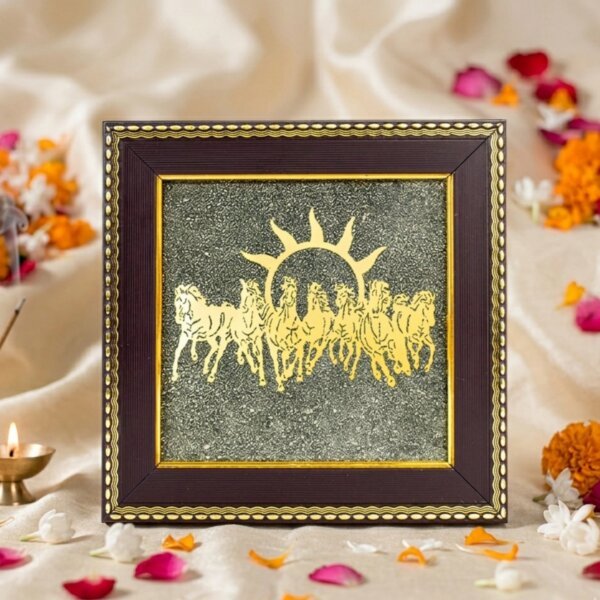 7 horses pyrite frame for wealth success vastu decor