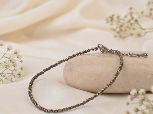 Raw pyrite anklet for wealth and prosperity