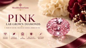 A sparkling, pear-shaped pink lab-grown diamond loose gemstone on a white background.