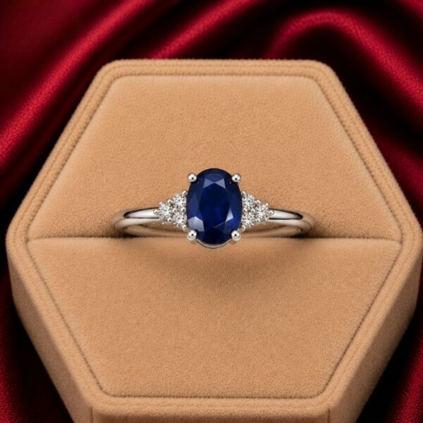 Blue Sapphire Ring featuring a rich royal blue sapphire gemstone set in an elegant polished ring design with radiant natural brilliance.