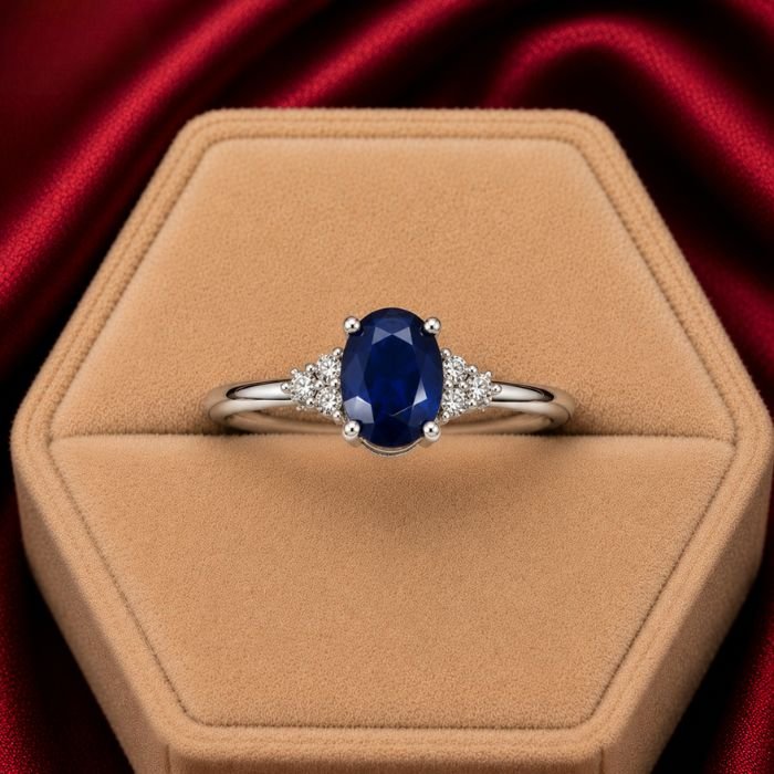 Blue Sapphire Ring featuring a rich royal blue sapphire gemstone set in an elegant polished ring design with radiant natural brilliance.