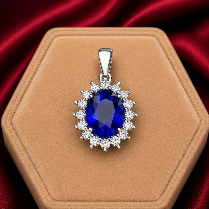 Blue Sapphire Pendant featuring a rich royal blue sapphire gemstone set in an elegant pendant design with radiant natural brilliance.