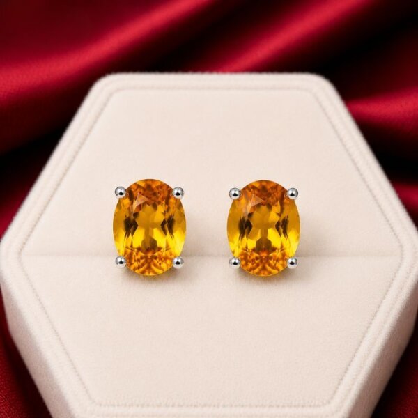 Citrine Earrings Tops featuring vibrant golden-yellow citrine gemstones set in elegant stud-style earring designs with radiant brilliance.