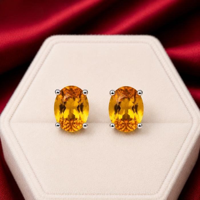Citrine Earrings Tops featuring vibrant golden-yellow citrine gemstones set in elegant stud-style earring designs with radiant brilliance.
