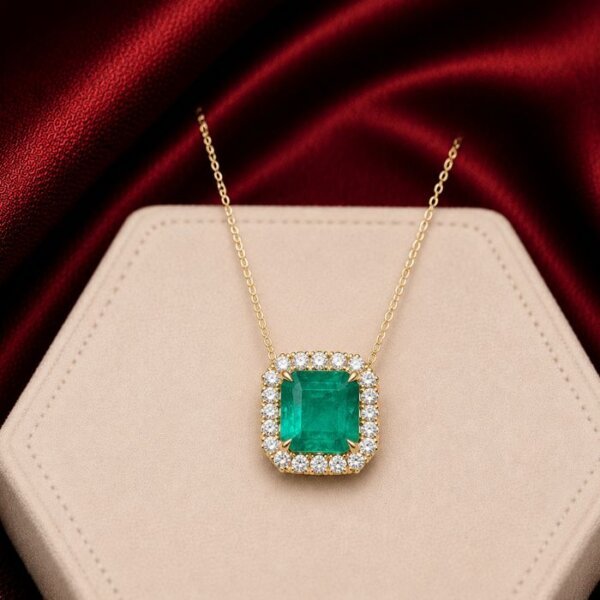 Emerald Pendant featuring a vibrant green emerald gemstone set in an elegant pendant design with radiant natural brilliance.