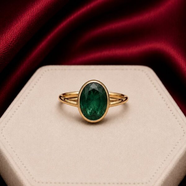 Emerald Ring featuring a vibrant green emerald gemstone set in an elegant polished ring design with radiant natural brilliance.