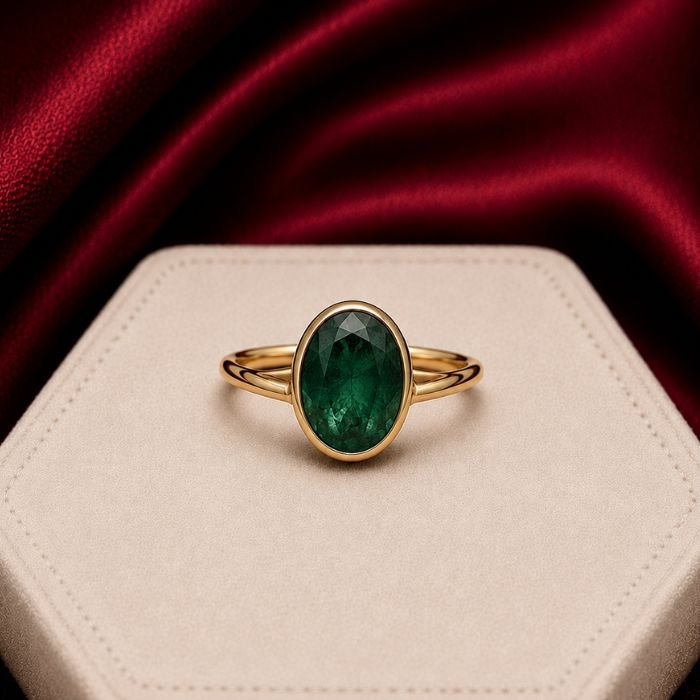 Emerald Ring featuring a vibrant green emerald gemstone set in an elegant polished ring design with radiant natural brilliance.