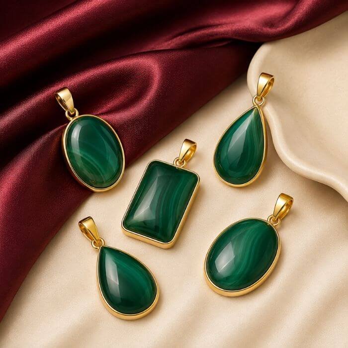 Green Onyx Pendant featuring a vibrant green onyx gemstone set in an elegant polished pendant design with refined detailing.