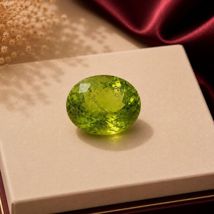 Loose Peridot Gemstone featuring vibrant green natural hues with exceptional clarity and radiant polished brilliance.
