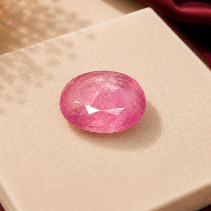 Loose Pink Sapphire gemstone featuring soft rosy pink hues with exceptional clarity and radiant polished brilliance.