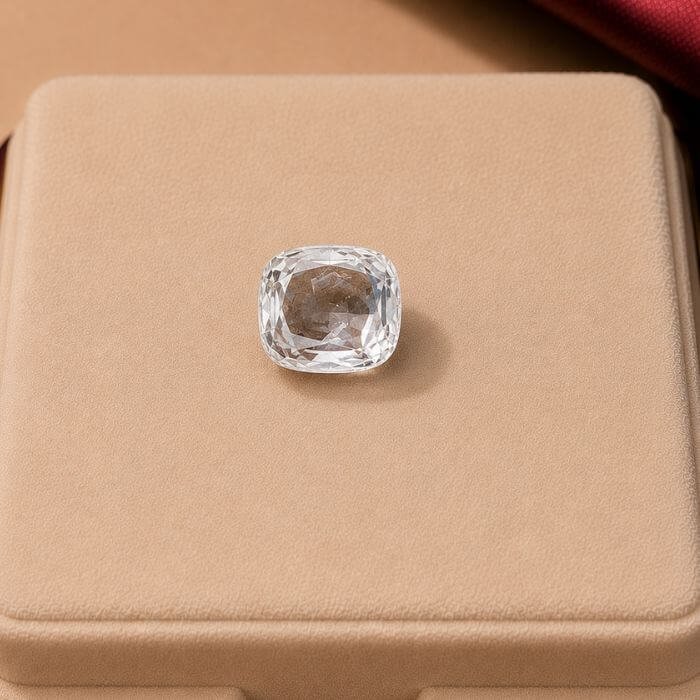 Loose White Sapphire gemstone featuring brilliant transparent clarity with radiant sparkle and polished natural brilliance.