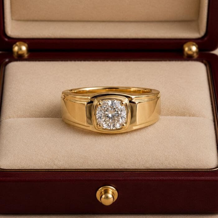 CVD Diamond Men’s Ring featuring a bold masculine design adorned with sparkling CVD lab-grown diamonds and a sleek polished finish.