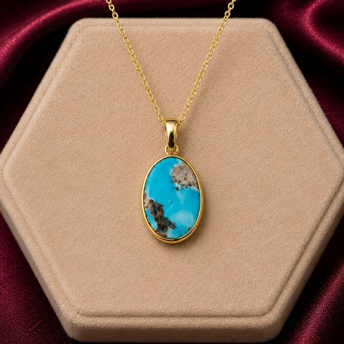 Turquoise Pendants featuring vibrant turquoise gemstones with natural blue-green hues set in elegant pendant designs.