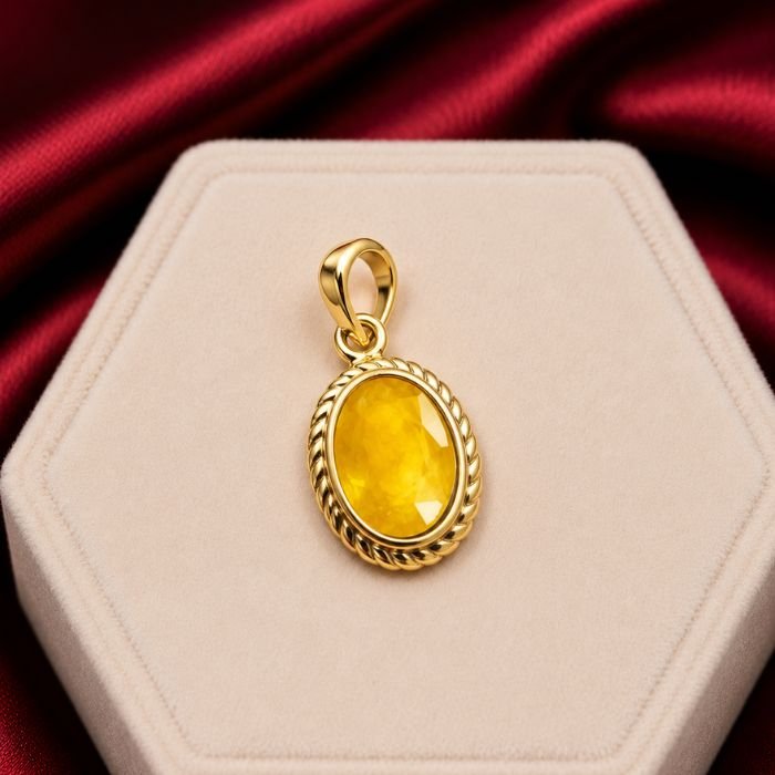 Yellow Sapphire Pendant featuring a vibrant golden-yellow sapphire gemstone set in an elegant pendant design with radiant natural brilliance.
