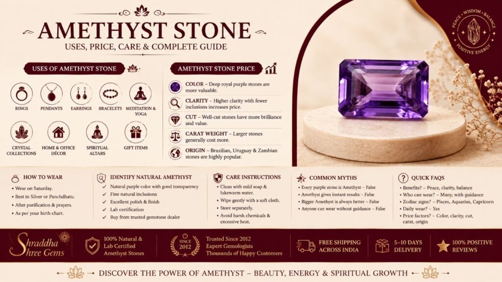 Natural Amethyst Gemstone Guide – Benefits, Meaning, Properties, Uses & Buying Guide