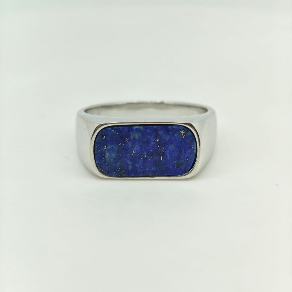 Royal Blue Natural Lapis Lazuli Sterling Silver Ring for Men