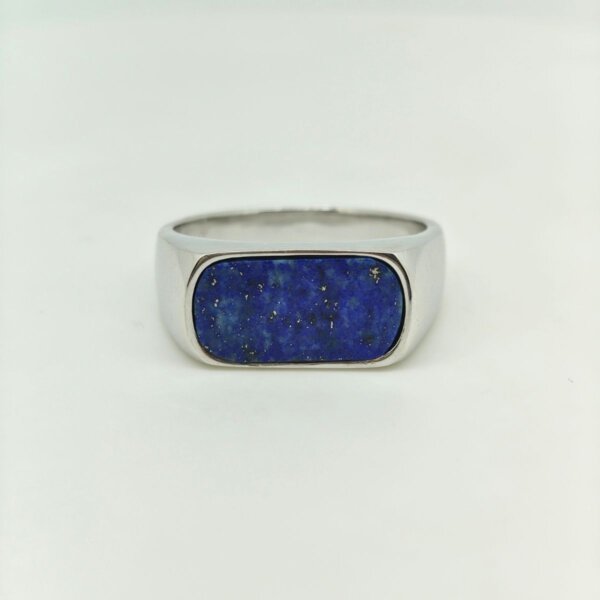 Royal Blue Natural Lapis Lazuli Sterling Silver Ring for Men