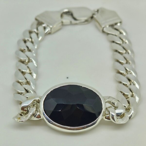 Black Agate Sulemani Hakik bracelet for men with silver Cuban design