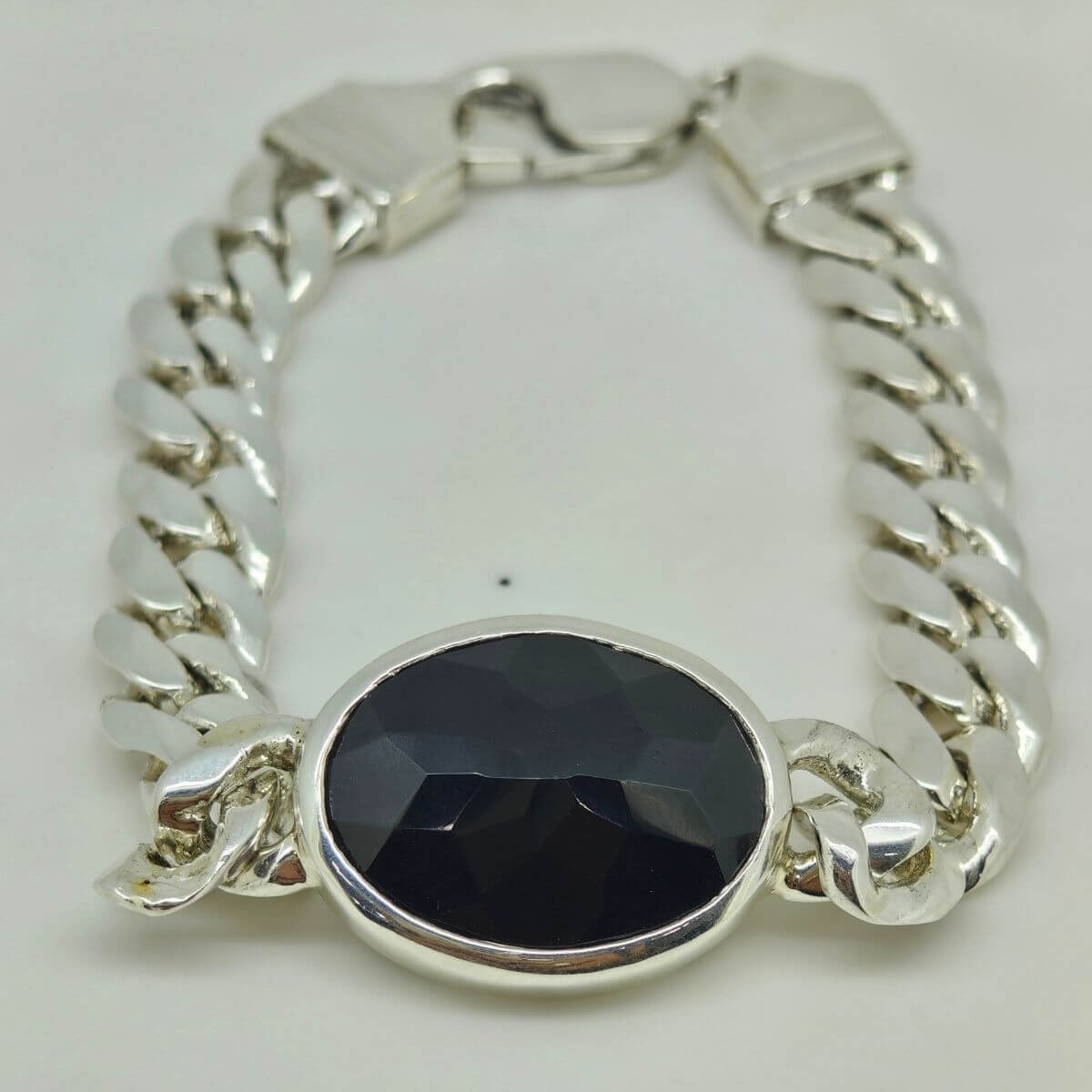 Black Agate Sulemani Hakik Bracelet for Men Black Agate Sulemani Hakik bracelet for men with silver Cuban design