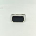 Natural Black Agate Sterling Silver Statement Ring for Men