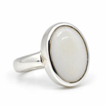 925 Sterling Silver Classic Oval White Opal Ring right angle view