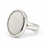 Classic Oval White Opal 925 Sterling Silver Ring left angle view